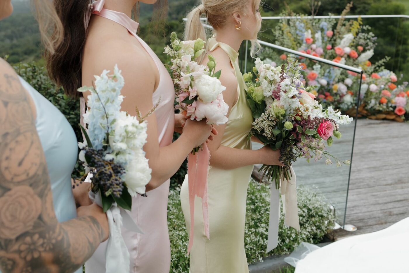 bridal party with complementing colours