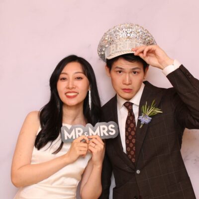 photo booth at a wedding with bride and groom
