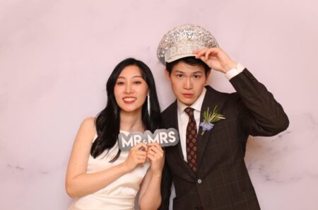 photo booth at a wedding with bride and groom