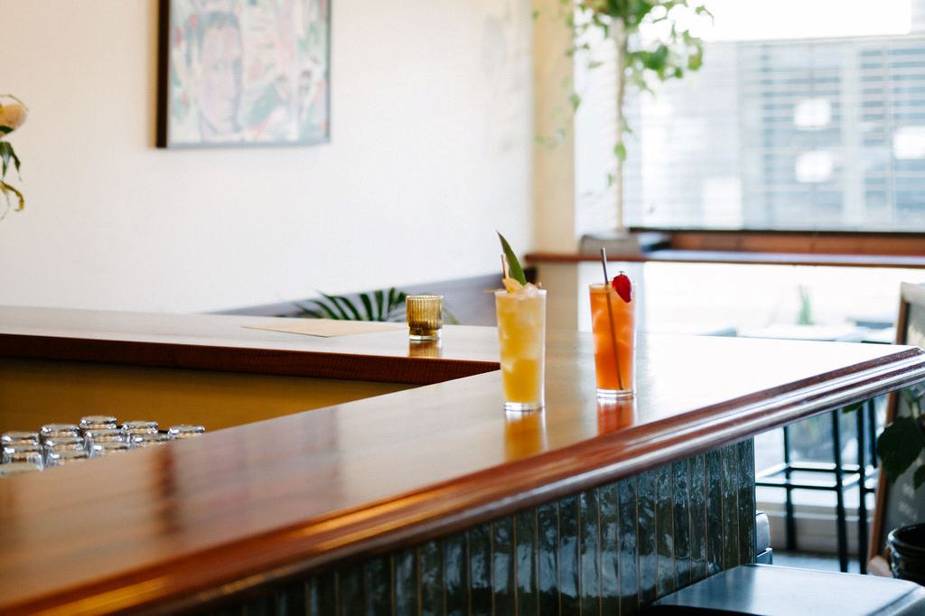 cocktails on a bar