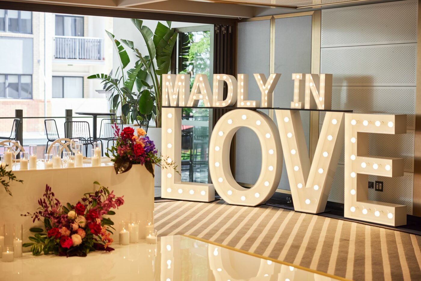 madly in love sign in neon lights at bisou bisou