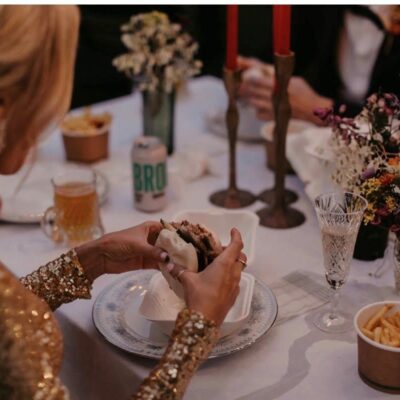 wedding catering buns and burgers and fries