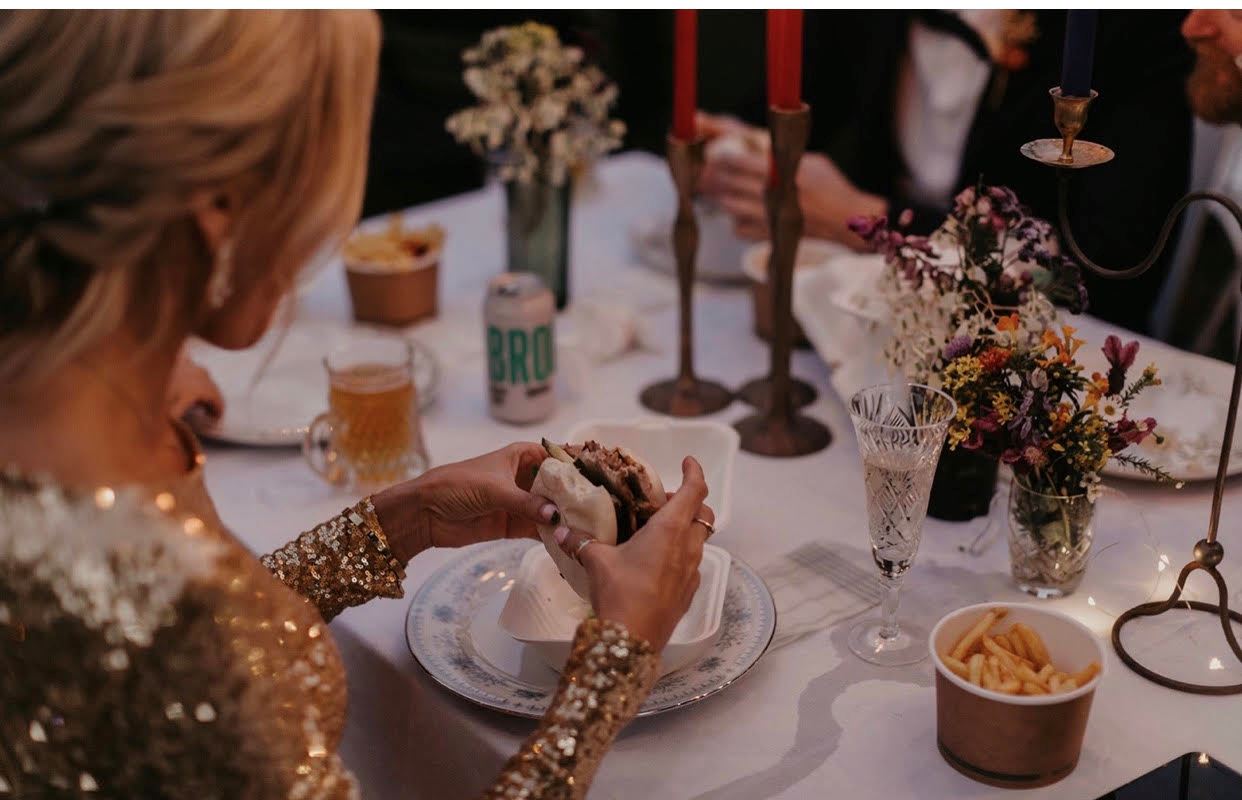 wedding catering buns and burgers and fries