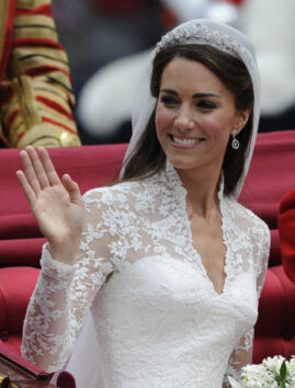 The new Duchess of Cambridge makes her way in the royal procession to Buckingham Palace after her wedding to Price William