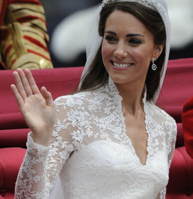 The new Duchess of Cambridge makes her way in the royal procession to Buckingham Palace after her wedding to Price William