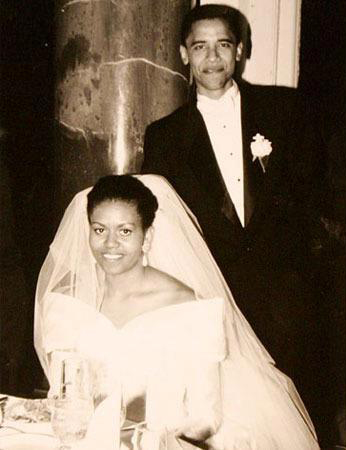 Barack and Michelle Obama on their wedding day (October 3, 1992).