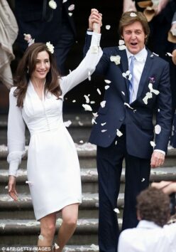 Newlyweds Paul McCartney and Nancy Shevell emerge from the Marylebone Town Hall. Image: Getty Images