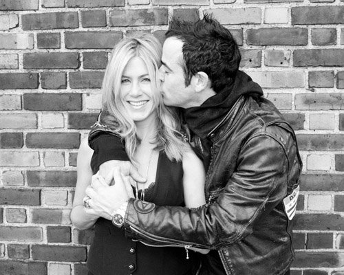 Jennifer Aniston and fiance Justin Theroux having a snuggle during a photoshoot in New York in September 2011.  Image: Terry Richardson