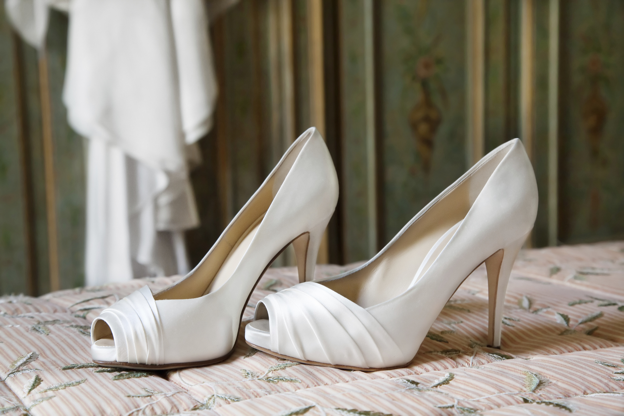 Ivory shoes store with white dress