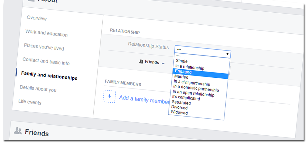 how to announce your engagement - change relationship status on Facebook