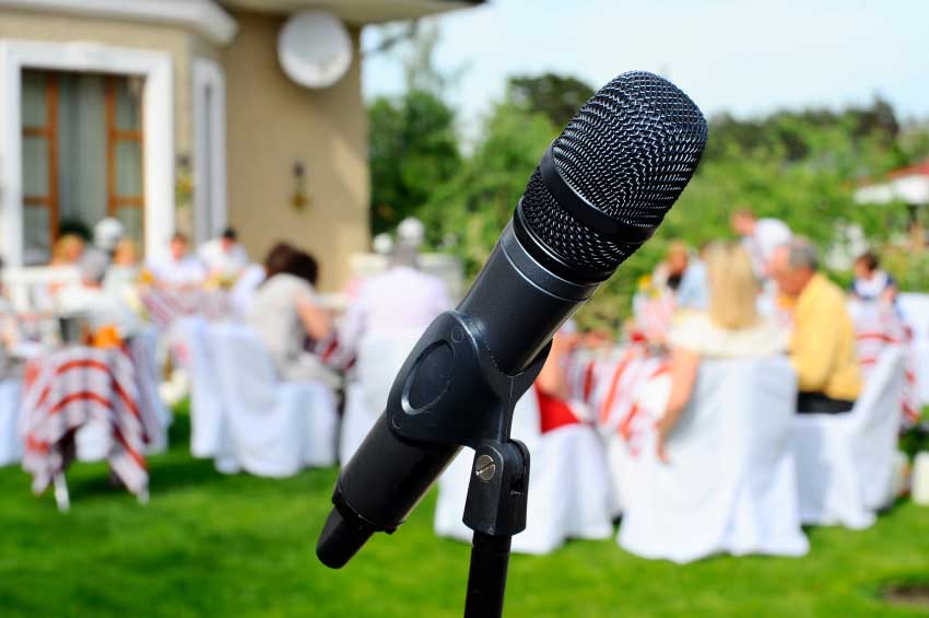 microphone on the background of the wedding guests
