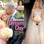 Reese Witherspoon opted for a blush-coloured Monique Lhuillier Chantilly lace and tulle gown.