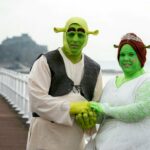 Heidi Coxshall and Paul Bellas dressed as Shrek and Princess Fiona, shortly after their fairytale wedding