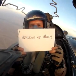 Cockpit wedding greeting from the skies over Afghanistan