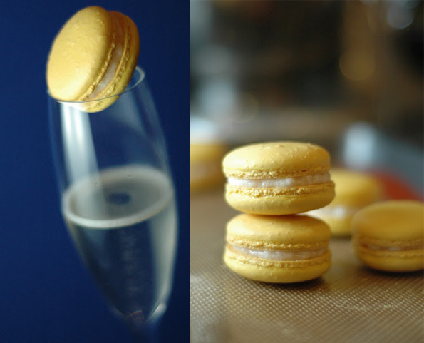 Golden yellow French macaroons house a delicious buttercream filling that has been infused with champagne. Image: i-heart-baking