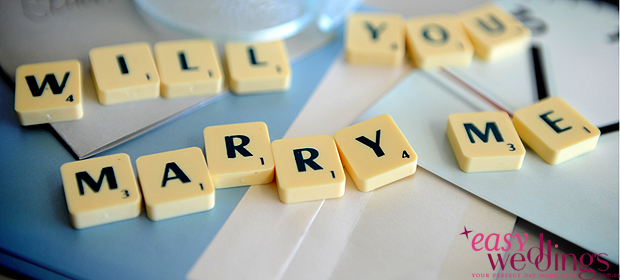 Will you marry me? Proposal with Scrabble tiles. Image: SimmsQuinn Photography