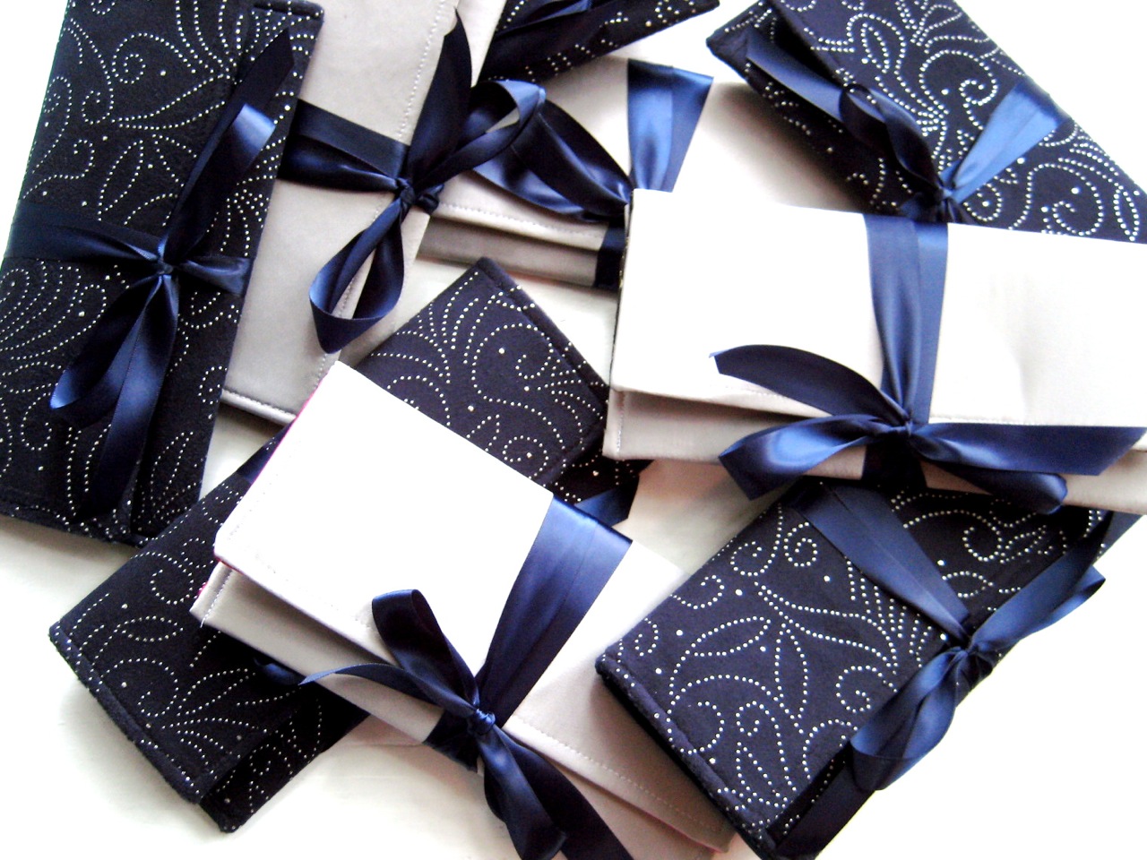 Blue and white wedding clutches