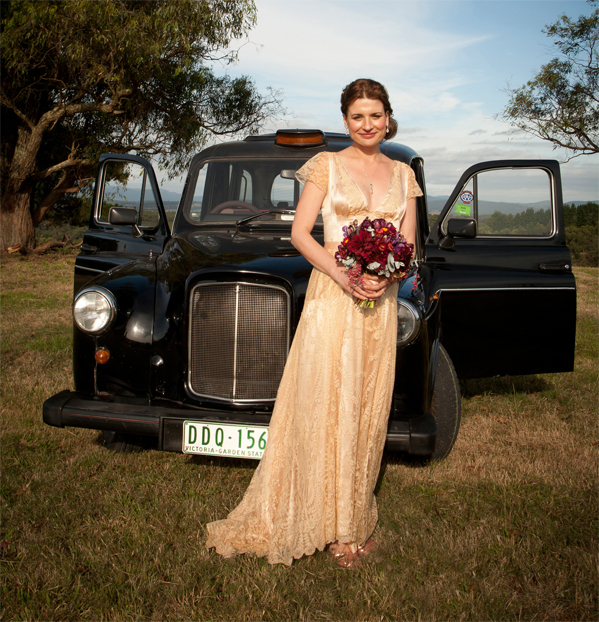 Bride Claire wears a vintage dress bought from an online auction in France and Rebecca has styled her using inspiration from the early 1900s.