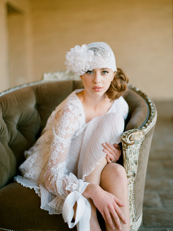 Bride wearing a vintage cap