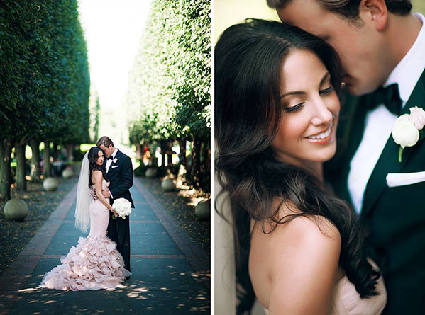 bride and groom hugging