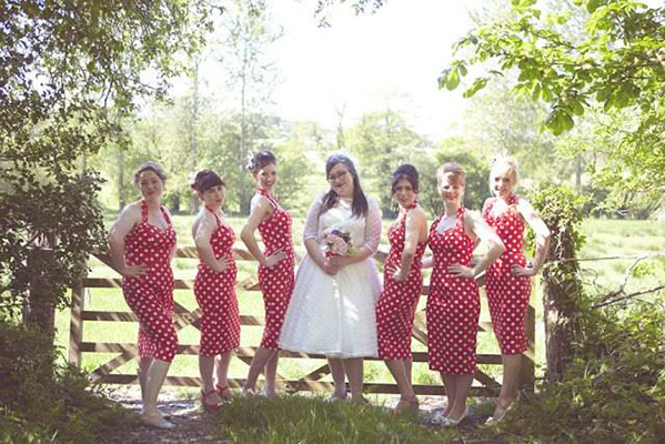 bridesmaids in polkadot dresses