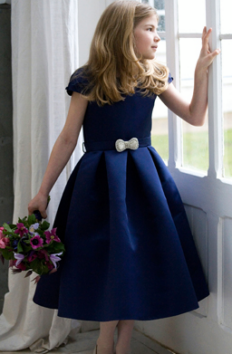 flower girl in blue dress at wedding