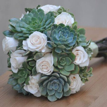 succulents and roses wedding bouquets