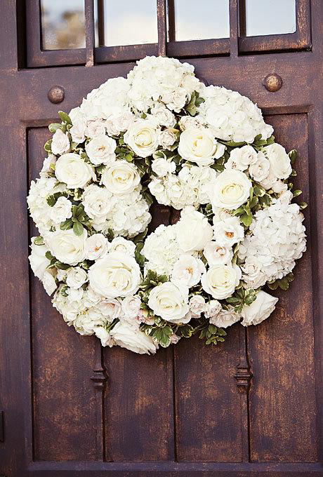 wedding wreath of flowers on door