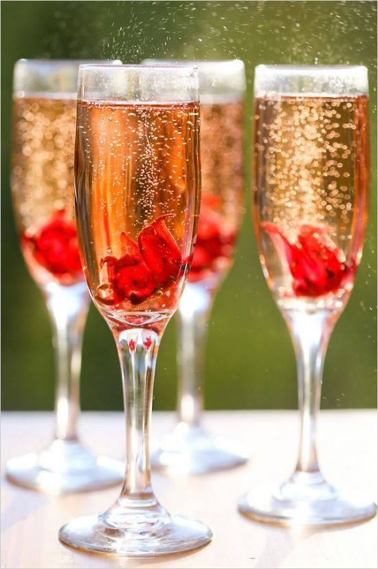champaign with hibiscus flowers