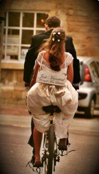 just married on bike