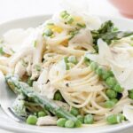 Deliciously light, this poached chicken pasta is filled with greens such as peas, asparagus and avacado. It's not so heavy you won't be able to fit in dessert! Australian Good Taste, recipe by Michelle Southan