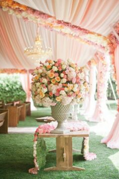pink roses decor on wedding