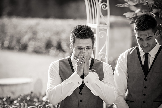  Bonnie and Ben's surprise wedding started with the groom in tears. “As soon as I laid eyes on Ben my nerves settled," said the bride, "This may have something to do with the fact he was crying like a baby!”  See more pictures from <a href="http://www.easyweddings.com.au/real-weddings/guests-treated-to-surprise-wedding-of-bonnie-ben/"> this Real Wedding  here. </a>