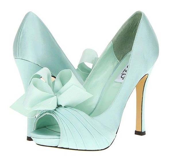 mint green heels on bride