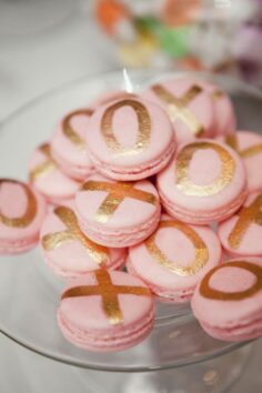 pink macarons with golden kisses