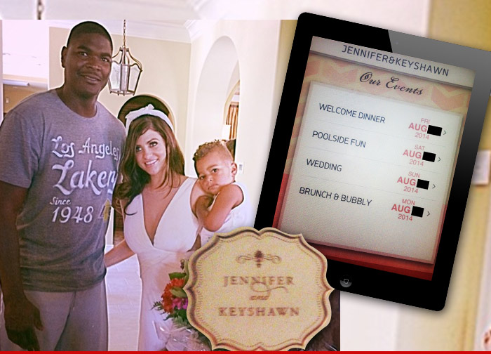 Former NFL player Keyshawn Johnson with fiance Jennifer Conrad and one of their two children. Image: TMZ