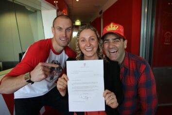 Radio producer and bride-to-be Georgie Clarke with hosts Fitzy and Wippa - and THAT letter from Prince William and Kate.
