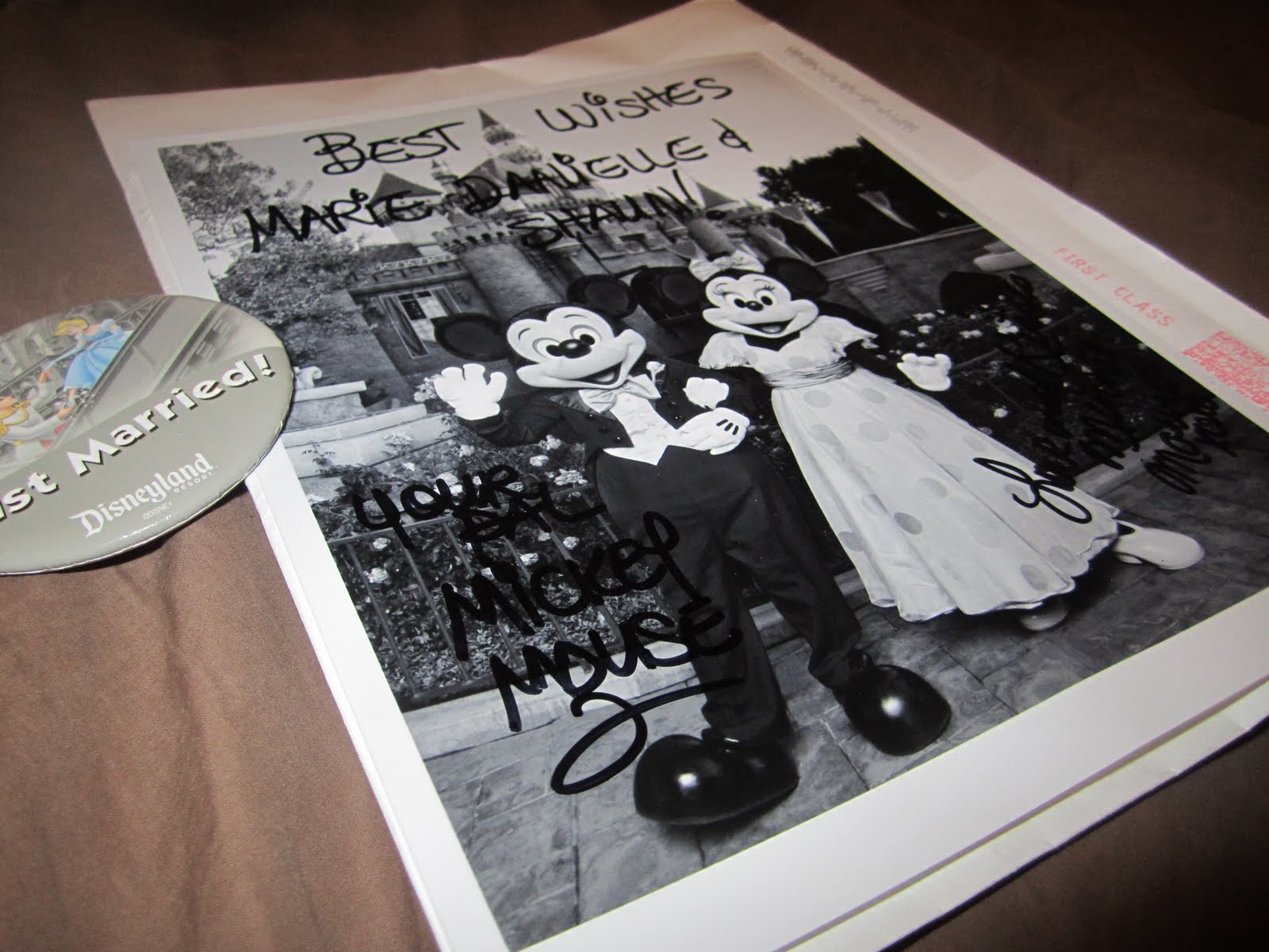 Mickey and Minnie Mouse's response to a wedding invitation. Image: San Francisco bride, Mrs Seal