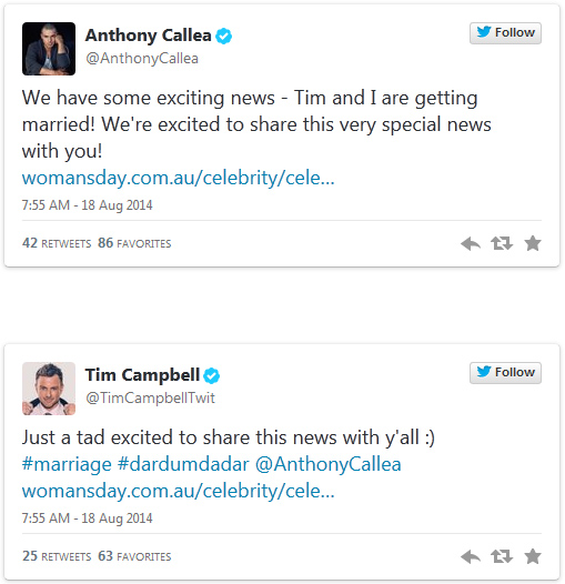 Anthony Callea and Tim Campbell engaged