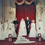 A colourised version of Princess Elizabeth's offical bridal party wedding photo
