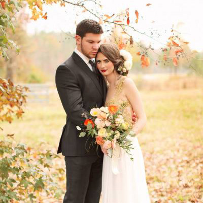 wedding gown with a golden bodice