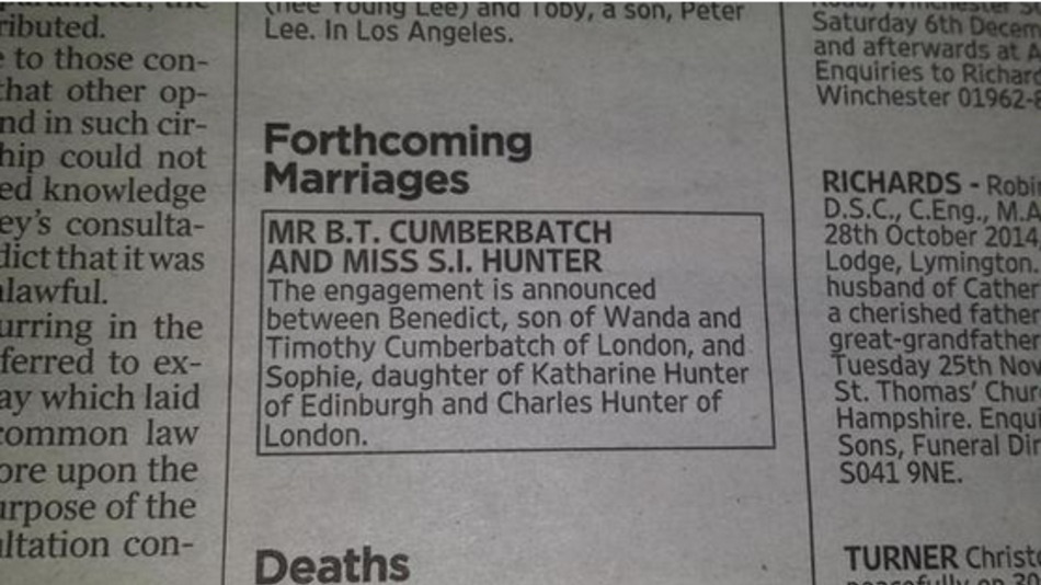 Benedict Cumberbatch engaged