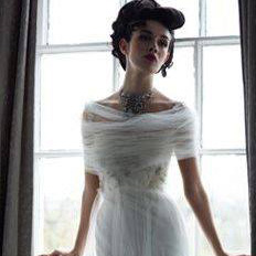 form-fitting gown with multiple layers