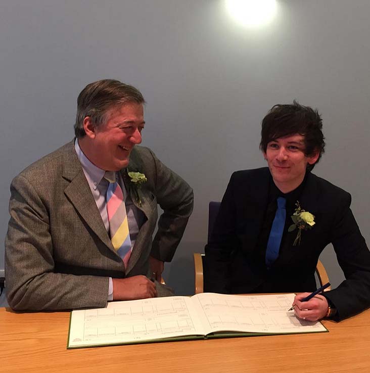 Stephen Fry has married partner Elliot Spencer. Image: Stephen Fry via Twitter.