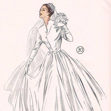 Vintage sewing pattern for a '50s wedding gown