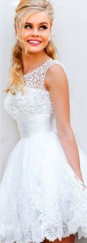 Knee length wedding gown with pearls