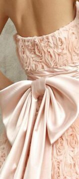 blush hued wedding dress with huge bow