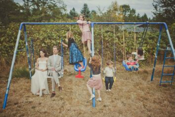 Wedding photography - at the swings with children