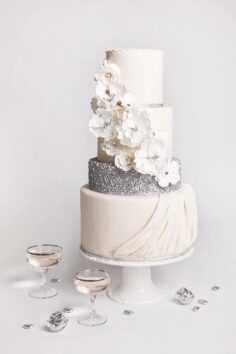 wedding cake with a silver tier
