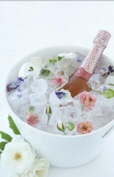 ice cubes with edible flowers